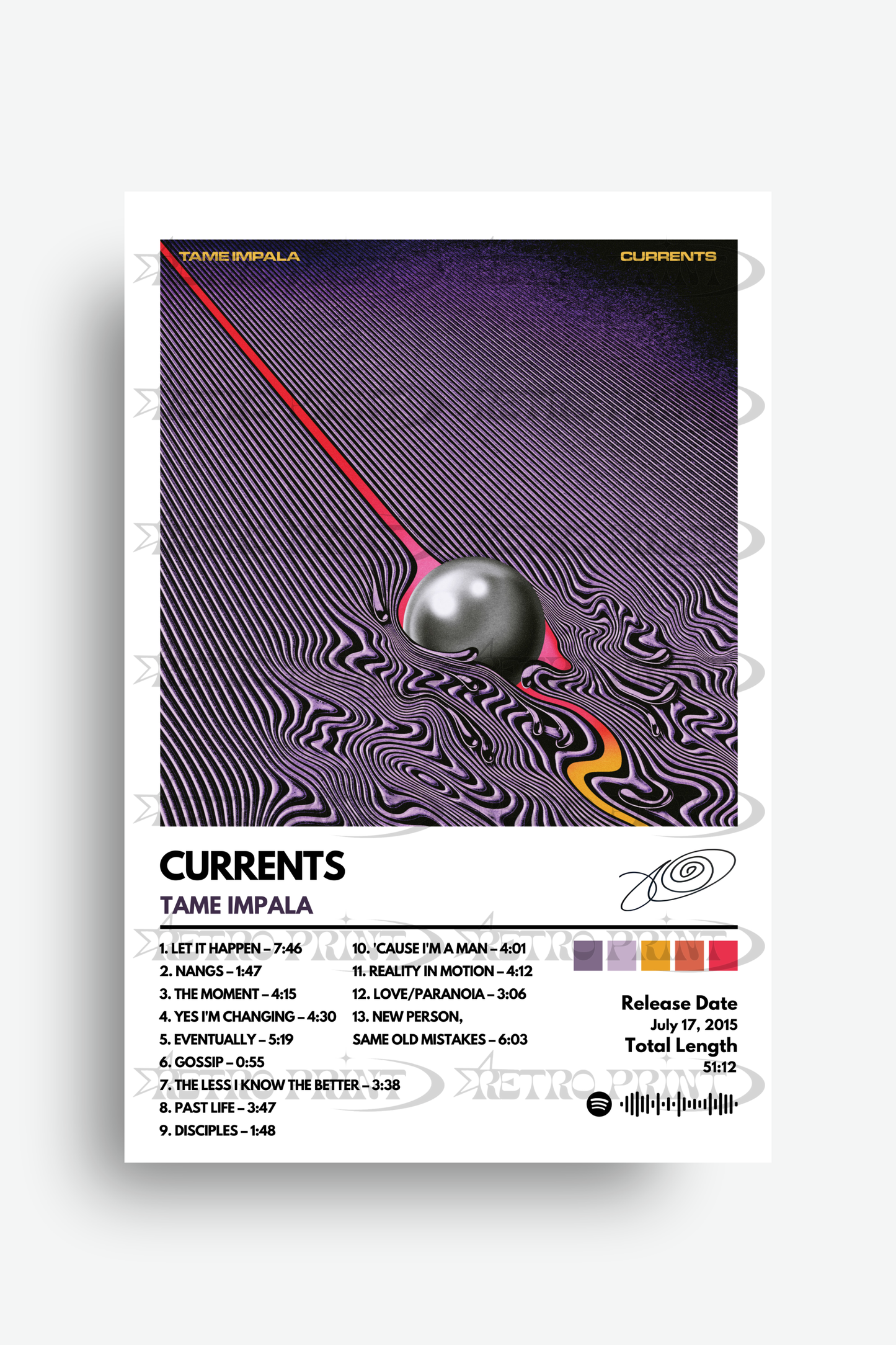 Currents Album Poster – Tame Impala - Retro Print