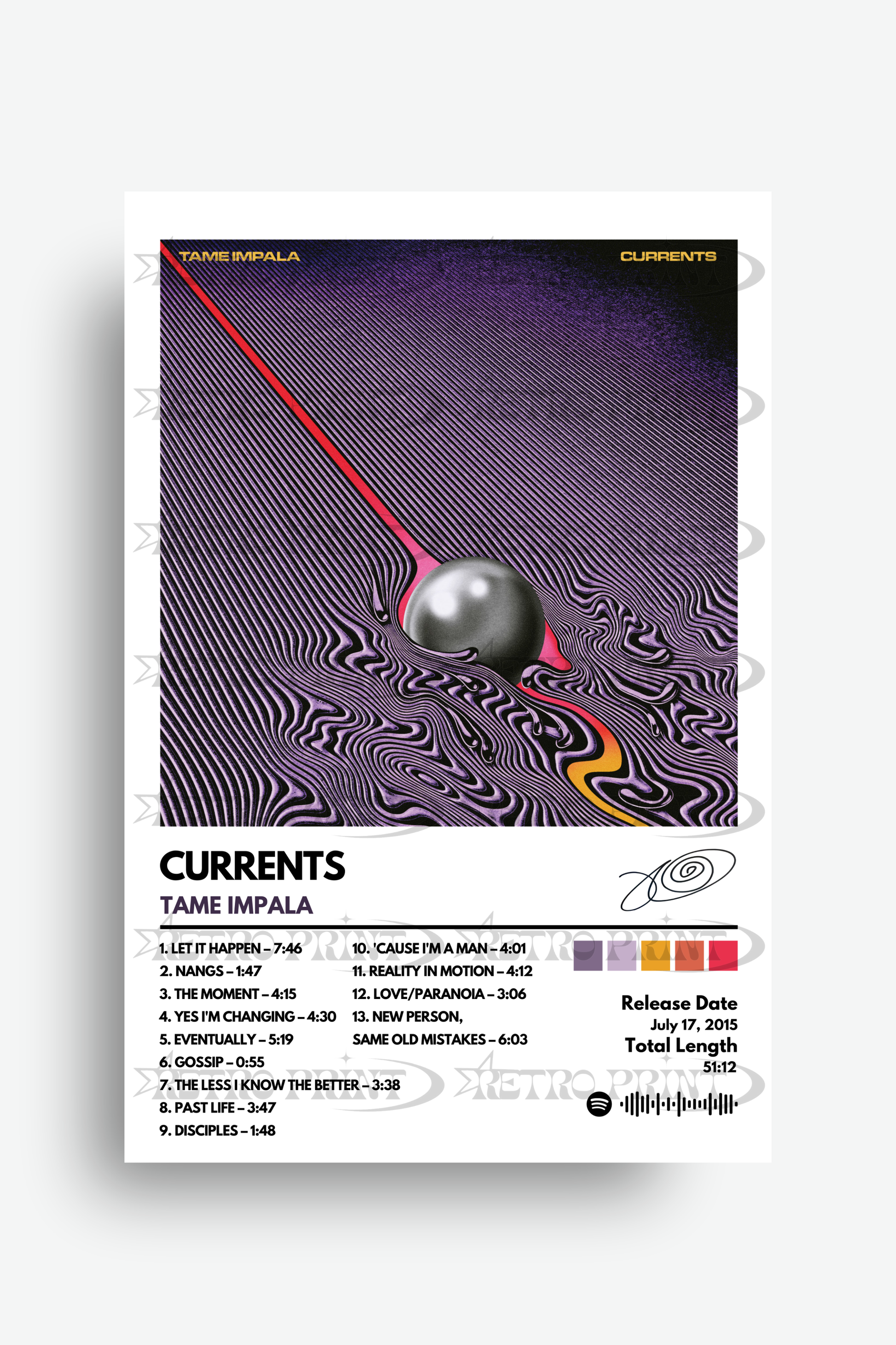Currents Album Poster – Tame Impala - Retro Print