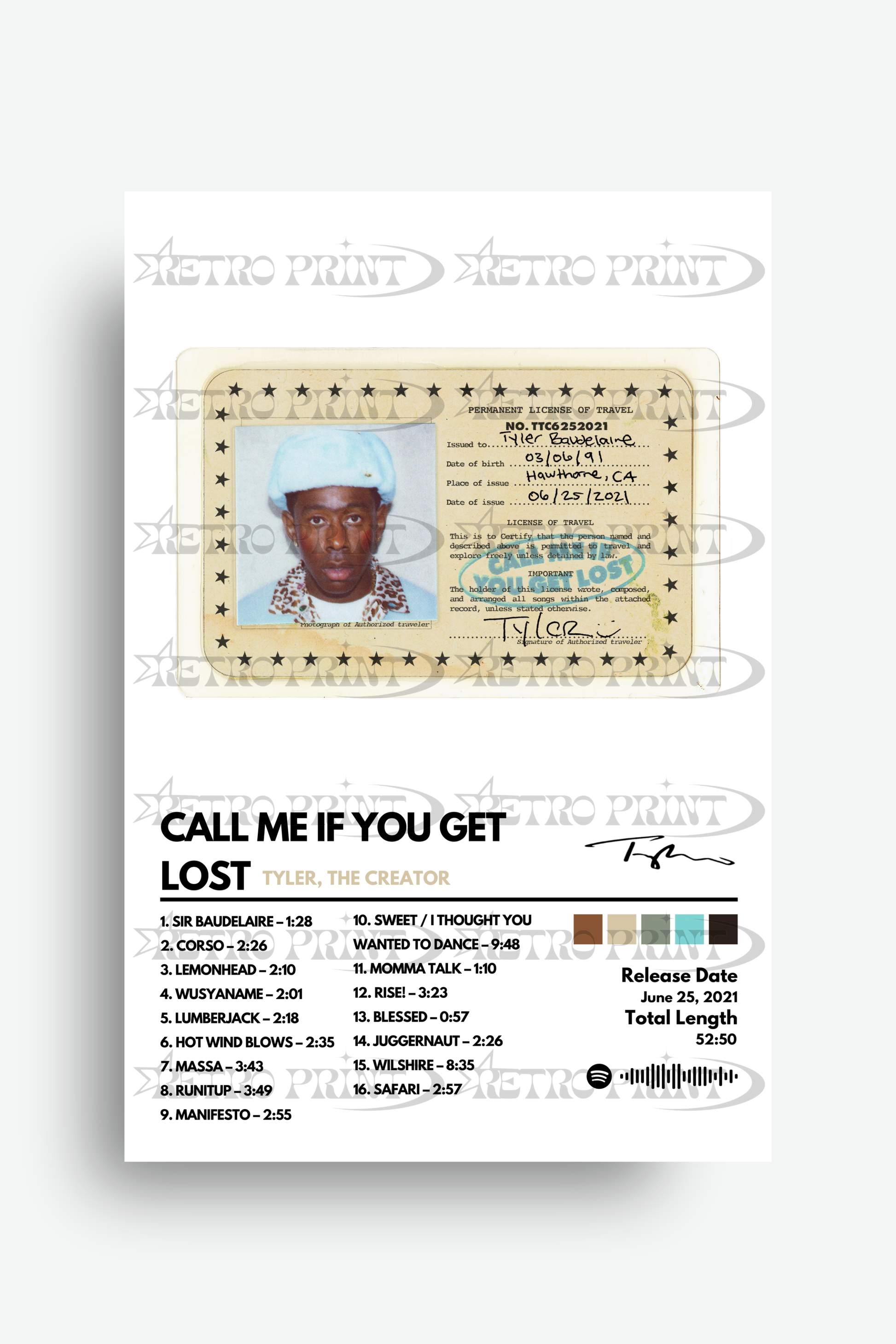 Album cover for 'Call Me If You Get Lost' by Tyler, The Creator with a photo of the artist and tracklist.