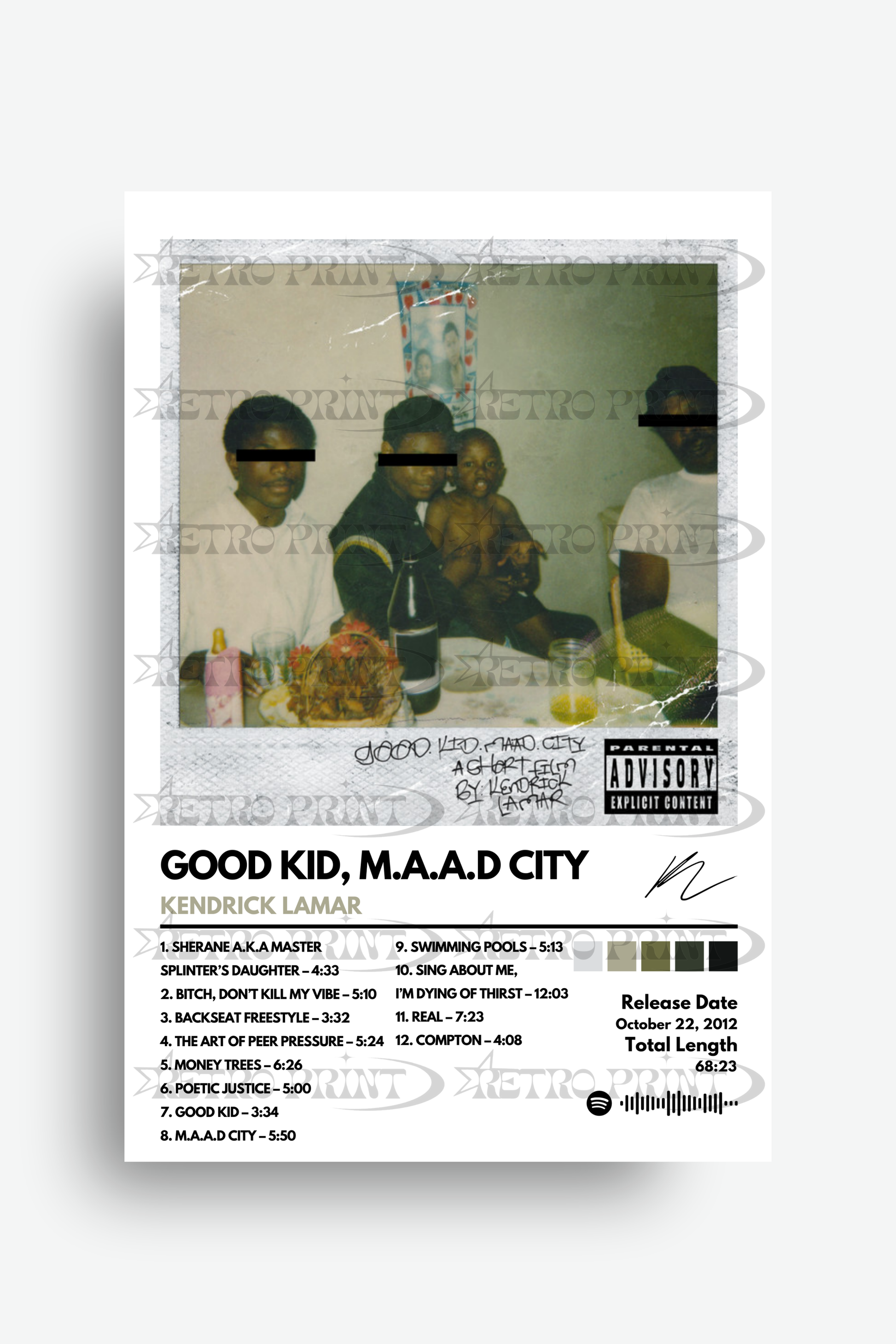 Album cover for 'Good Kid, M.A.A.D City' by Kendrick Lamar with a white background