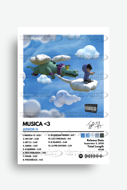 Album cover with cartoon characters on a cloud, featuring text and music track details.